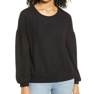 𝅺Everleigh Anthropologie Womens Black Balloon Sleeve‎ Sweatshirt Size XS